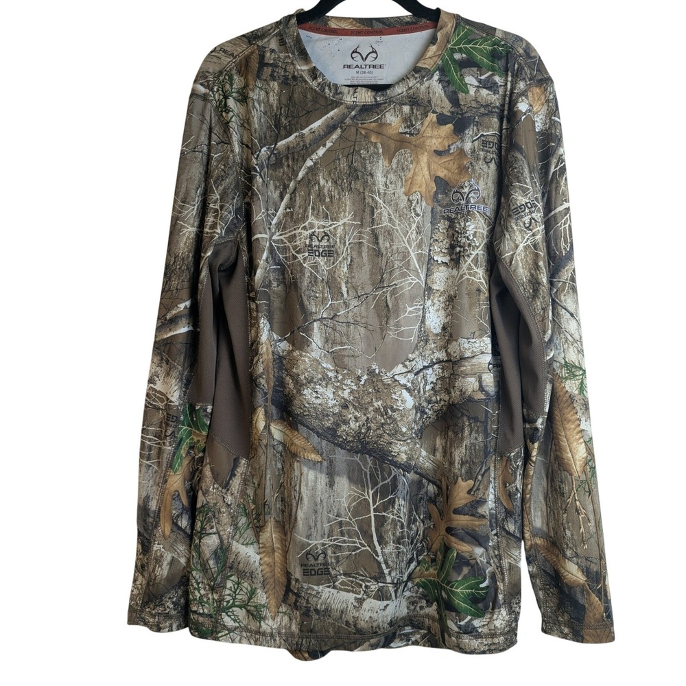 M Realtree Edge Mens Camo Long Sleeve Performance Shirt Scent Control Brown